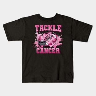 Tackle Breast Cancer American Football Pink Ribbon Awareness Kids T-Shirt